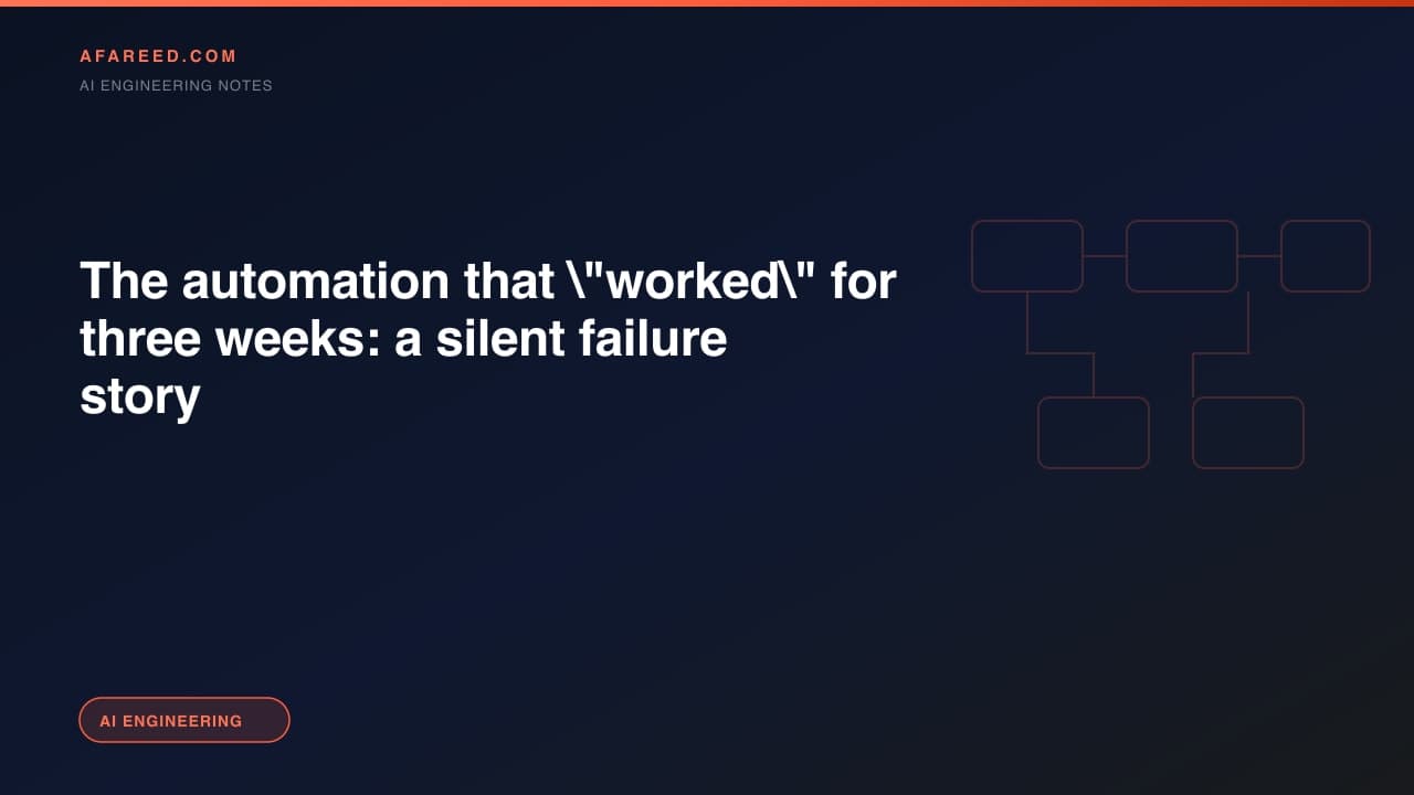 "The automation that \\"worked\\" for three weeks: a silent failure story"